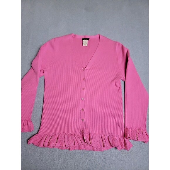 Vtg Henri Bendel Cardigan Sweater Womens L Pink Silk Blend Button Knit Cottage - Picture 5 of 11
